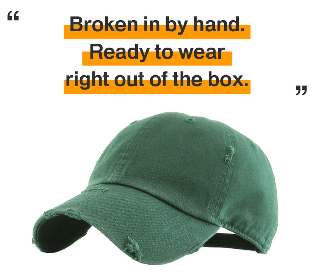 Hunter Green Distressed Vintage Baseball Cap Front Side View